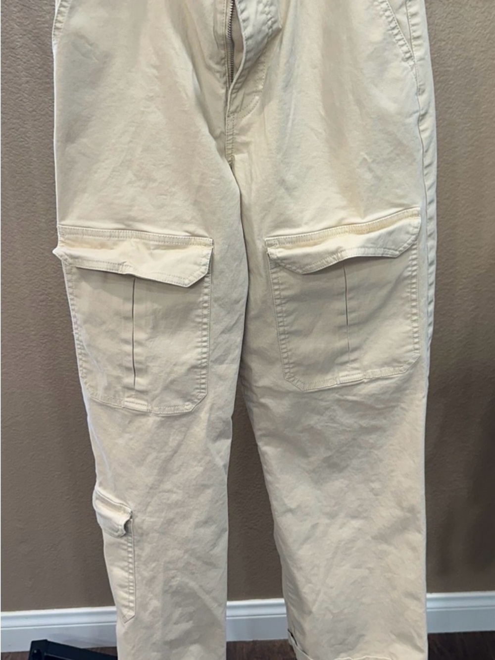 Forever 21 Cream Cargo Jumpsuit-Style Pants